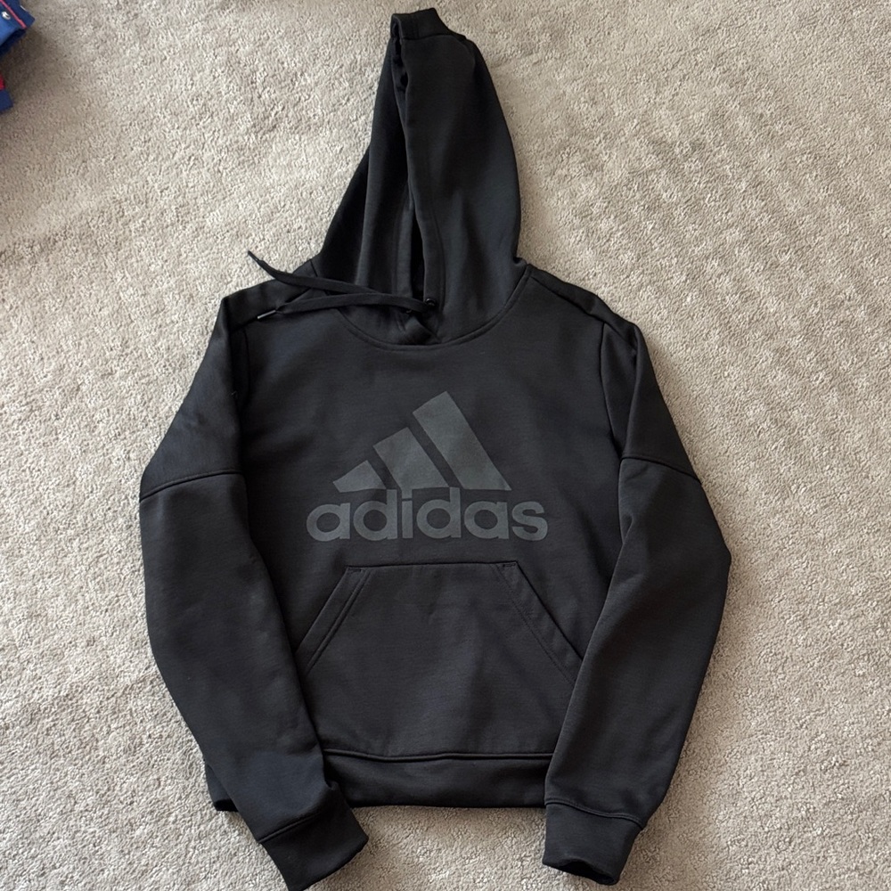 adidas Black Hoodie with Tonal Logo Youth S